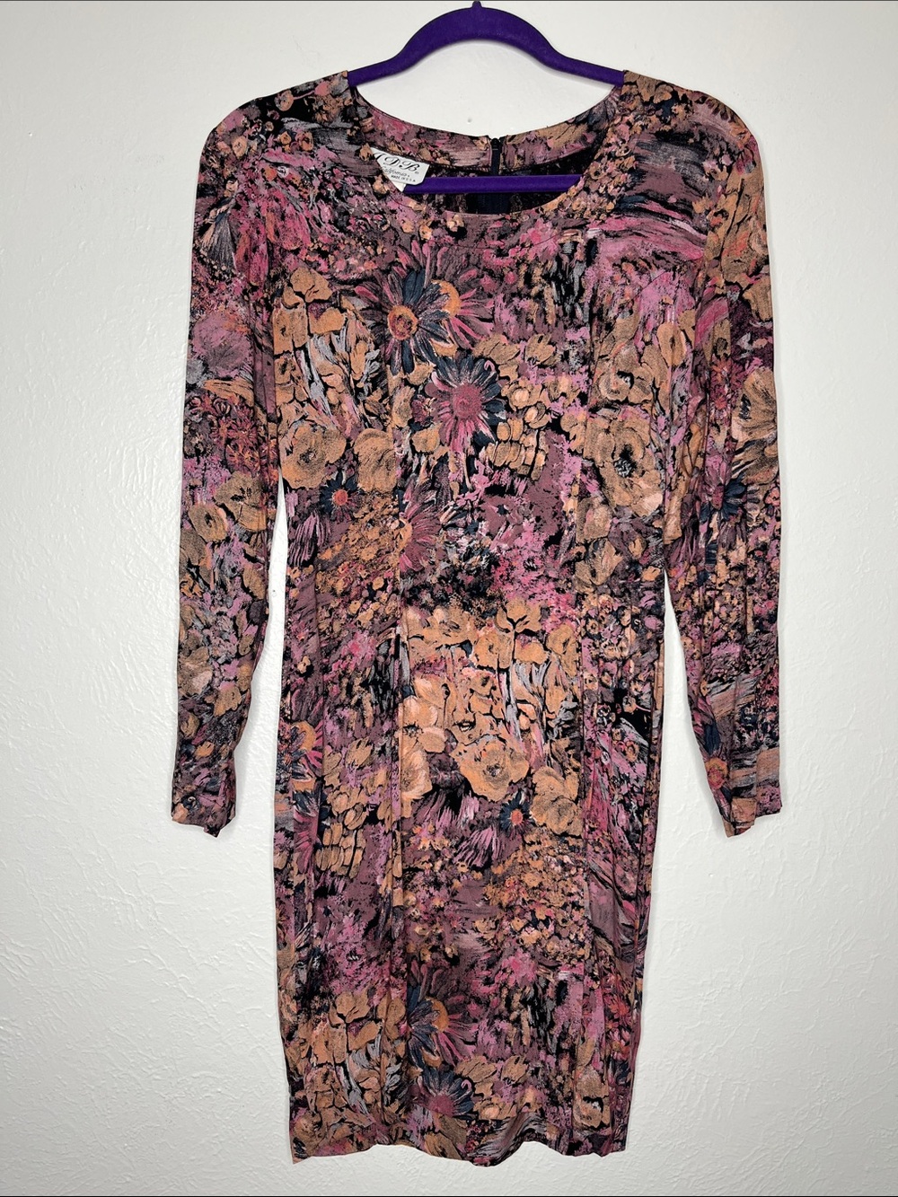 Vintage 80s Abstract Floral Print Dress Knee Length - Size S Art to Wear Indie